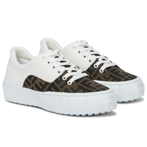 Fendi Force Brown FF Canvas White Platform FF Logo Low Top Trainer Sneaker 39 - Picture 2 of 12